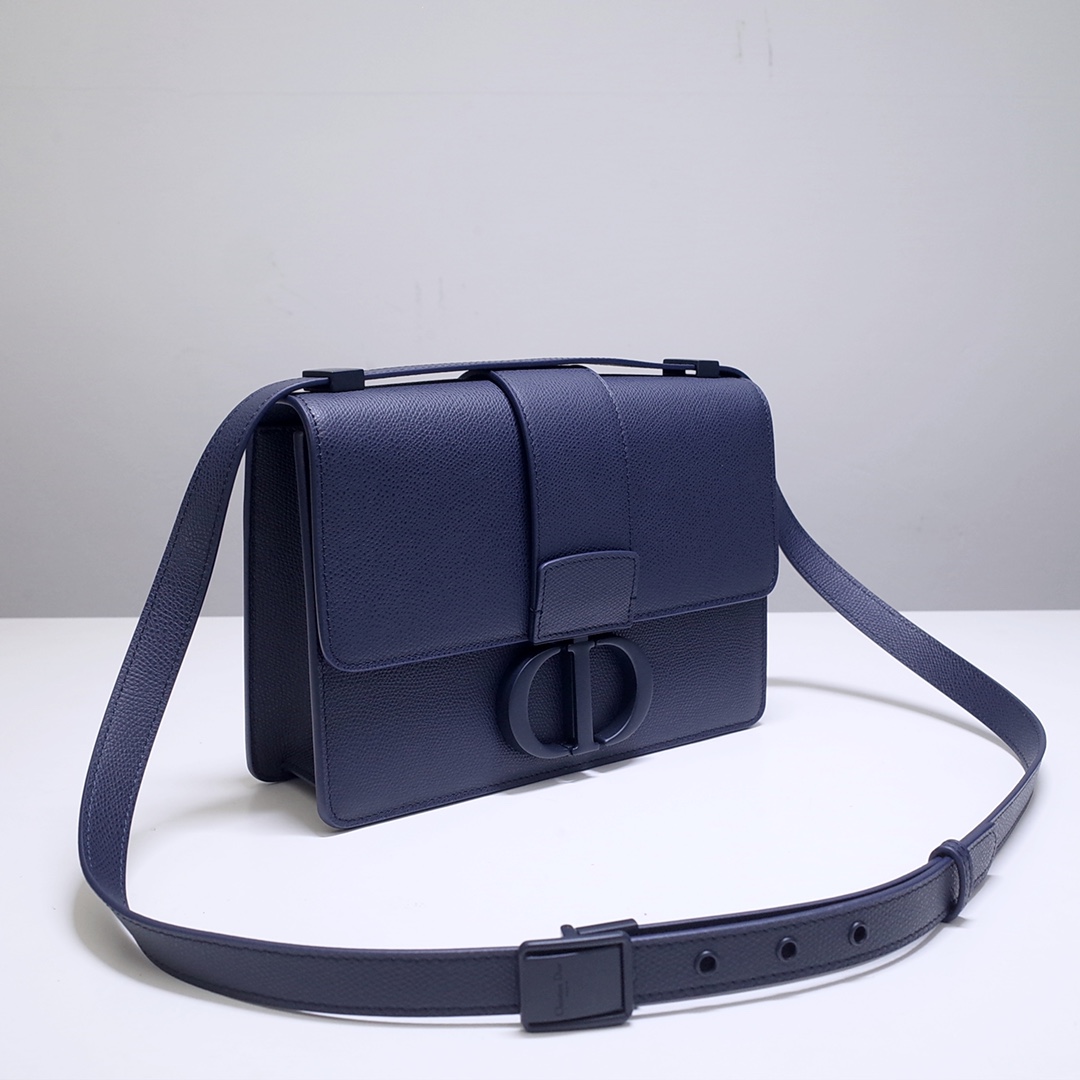 30 Montaigne Bag Dark Blue Grained Calfskin